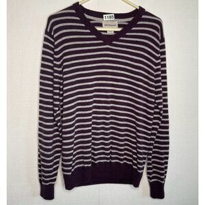 Dartmoor Cashmere Sweater Mens size L Purple Gray Striped V-neck Pullover Career
